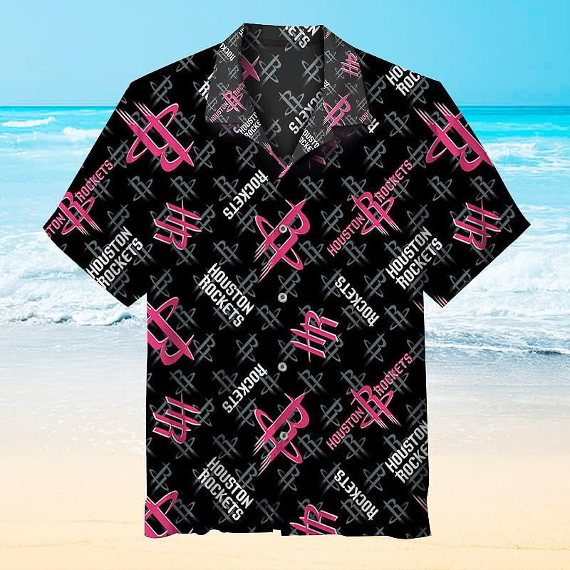 NBA Houston Rockets Black Multi Logo Hawaiian Shirt