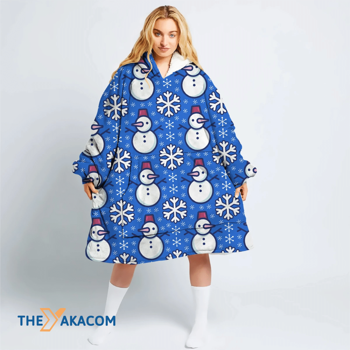 Xmas Snowmen And Big White Snowflakes Hoodie Blanket