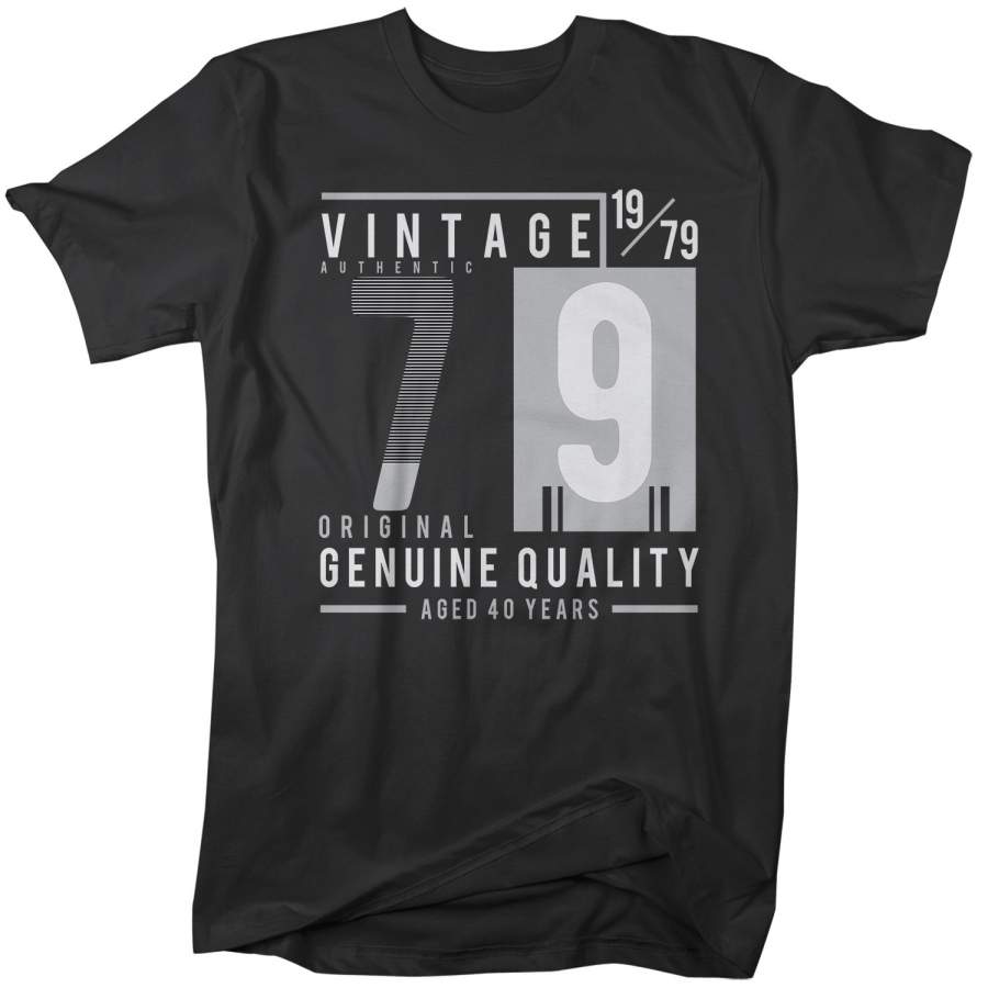 Men’s Vintage 1979 T Shirt 1979 Birthday Shirt 40th Birthday Tee Aged 40 Years Genuine Authentic Retro Gift Idea Vintage Tee