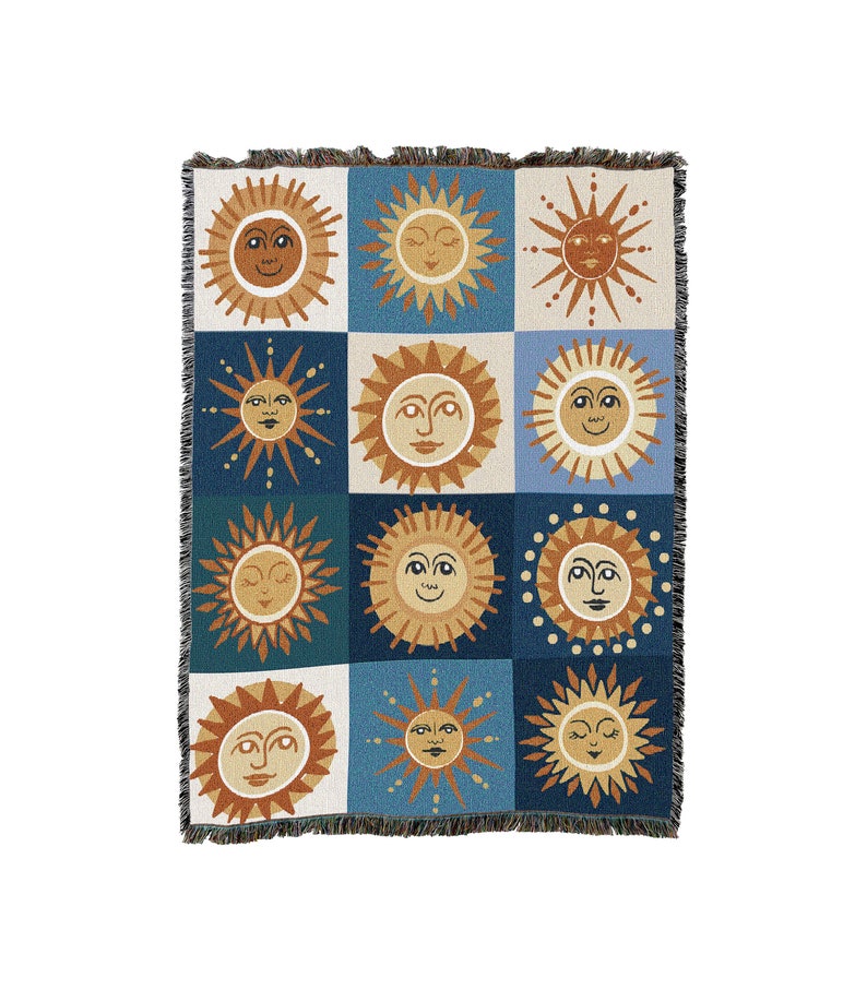 Suns Face Vintage Retro Style Couch Sofa Blanket,  Woven Throw Blanket Home Decor