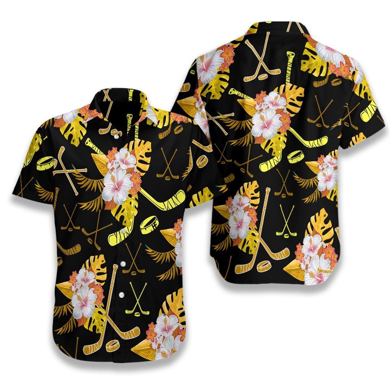 Hockey Tropical Black Yellow 2807 Hawaii Shirt Ha52240