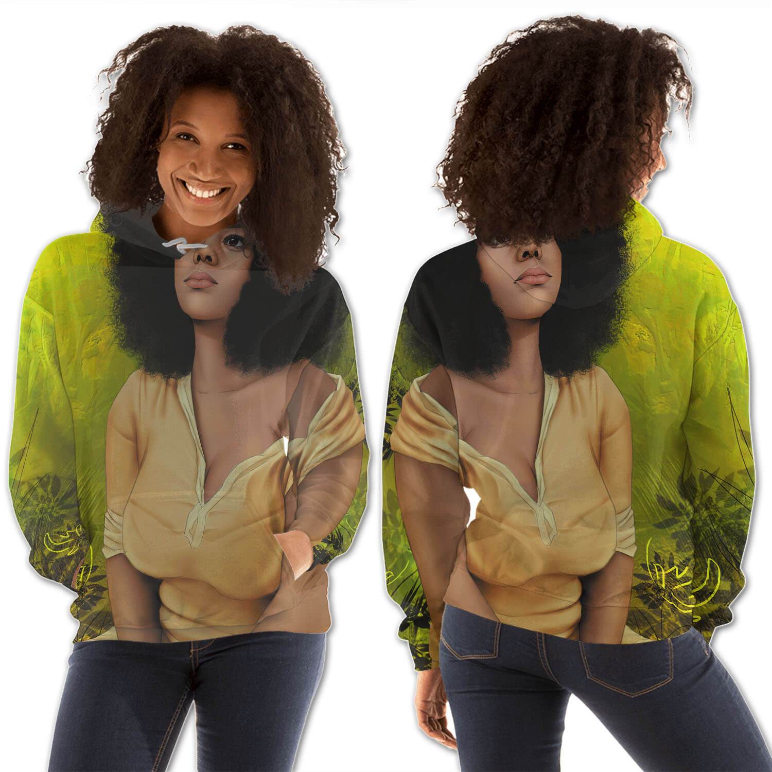 African American Hoodies Pretty Afro American Woman All Over Print Womens Hooded Sweatshirt African Print Styles BPS28968