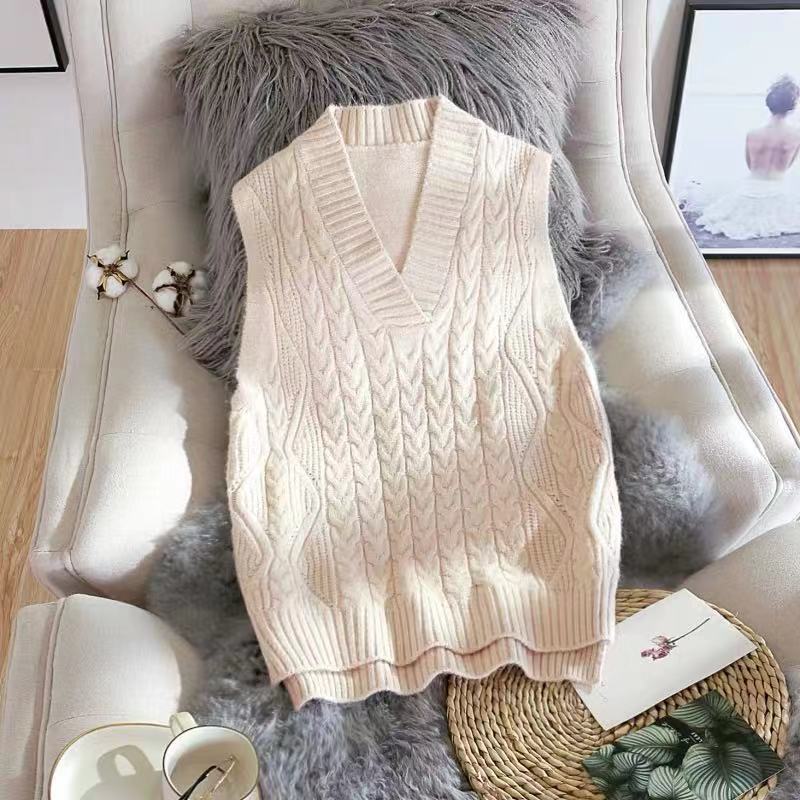 Sweater Vest Women V-neck Solid Ribbed Sleeveless Sweaters Elegant Autumn Winter All-match Korean Style Fashion Ladies Harajuku alx