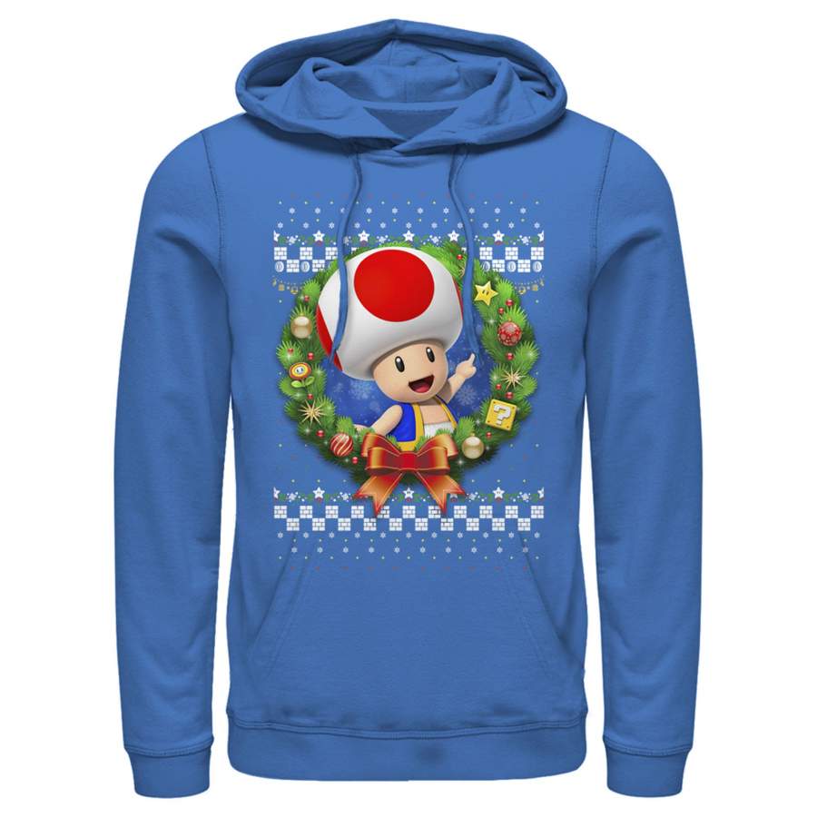 Nintendo Men’s Christmas Toad Wreath  Lightweight Hoodie