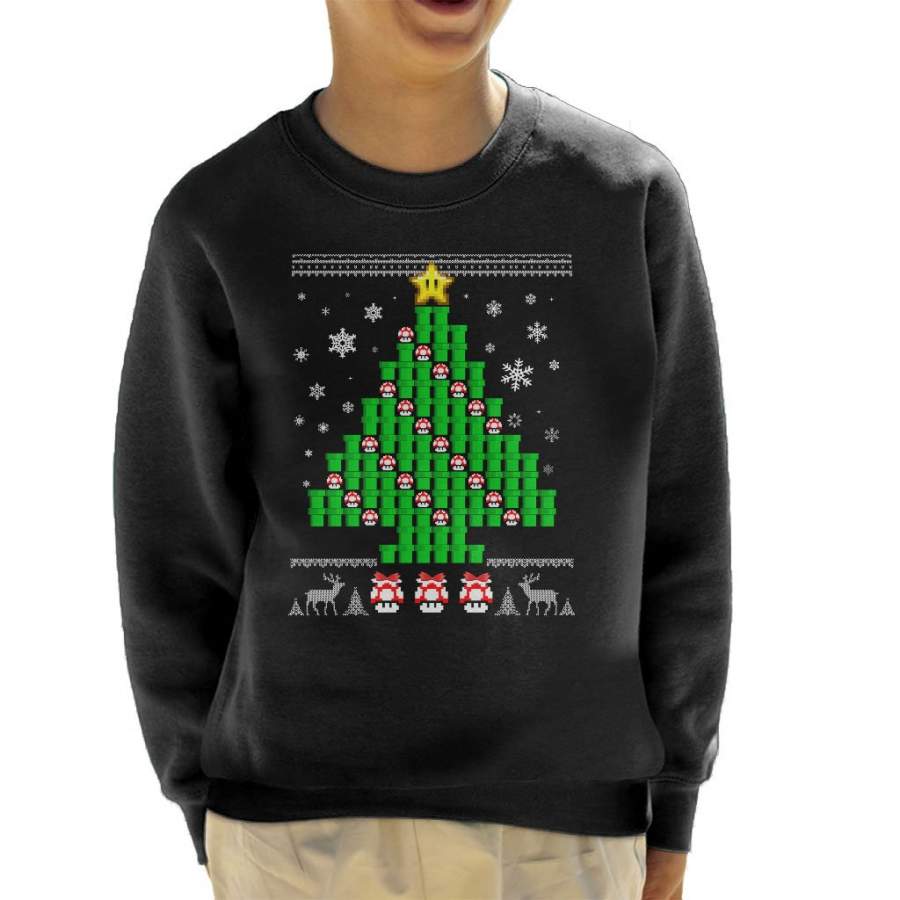 Super Mario Mushroom Christmas Tree Kid’s Sweatshirt