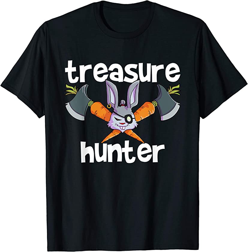 Treasure Hunter Easter Egg Hunting Pirate Bunny Jolly Roger T-Shirt