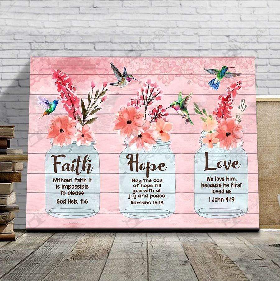 Faith Love Hope Hummingbird Flowers Canvas Prints