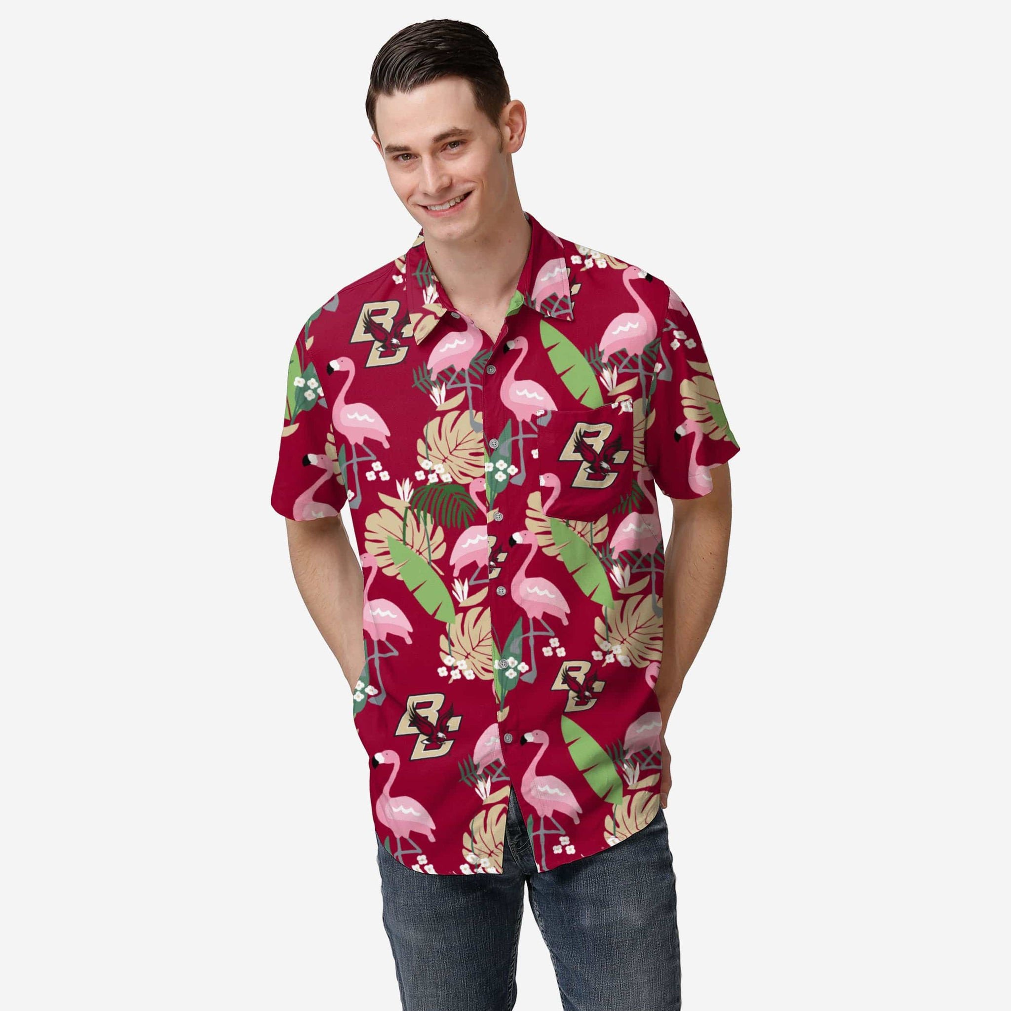 Boston College Eagles Floral Button Up Hawaii Shirt Ha55650