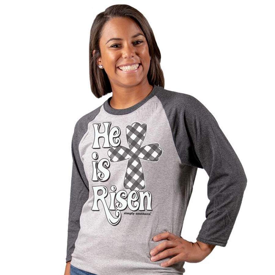 Simply Southern Vintage Collection Preppy He Is Risen Cross Long Sleeve T-Shirt