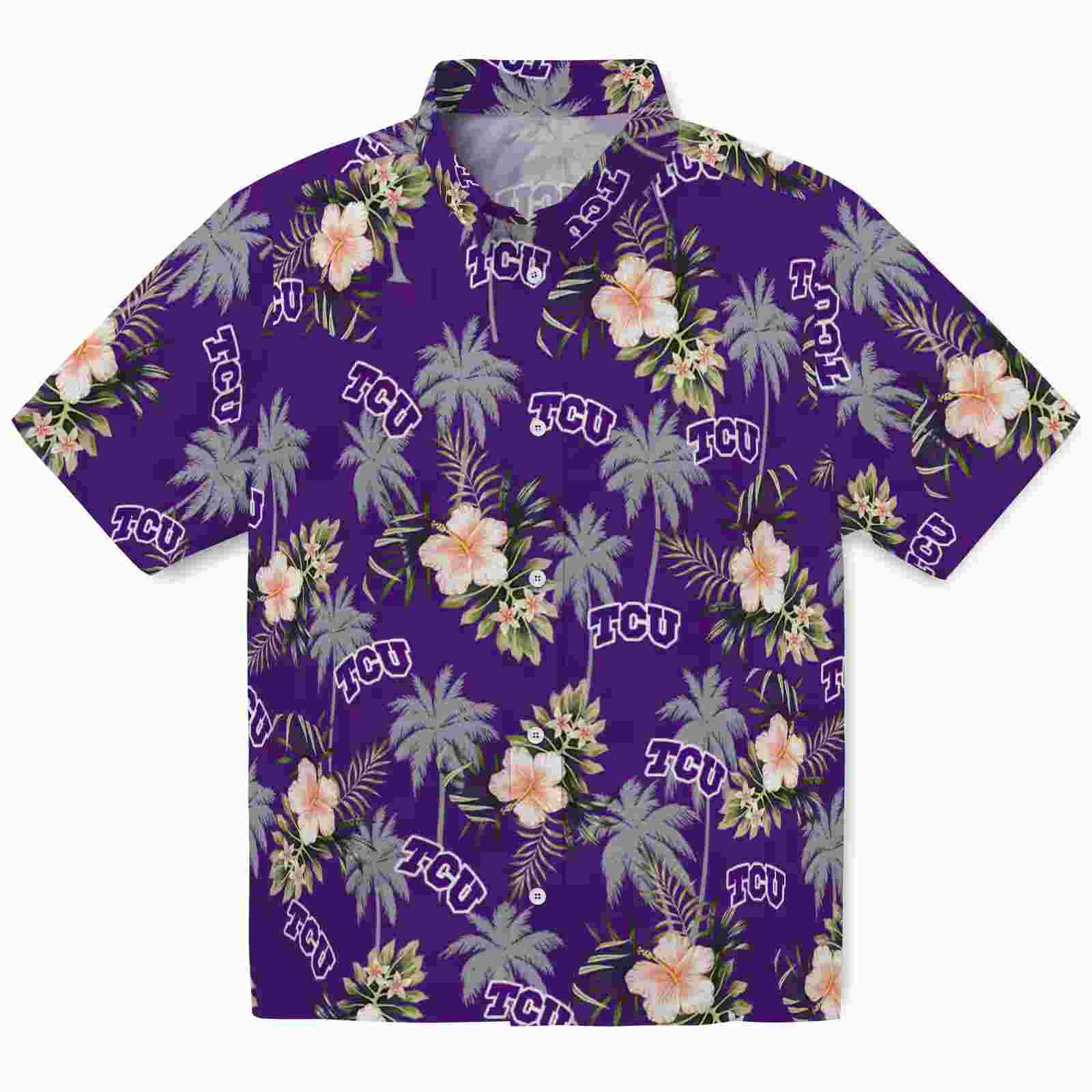 Tcu Horned Frogs Palm Tree Flower Purple Hawaiian Shirt