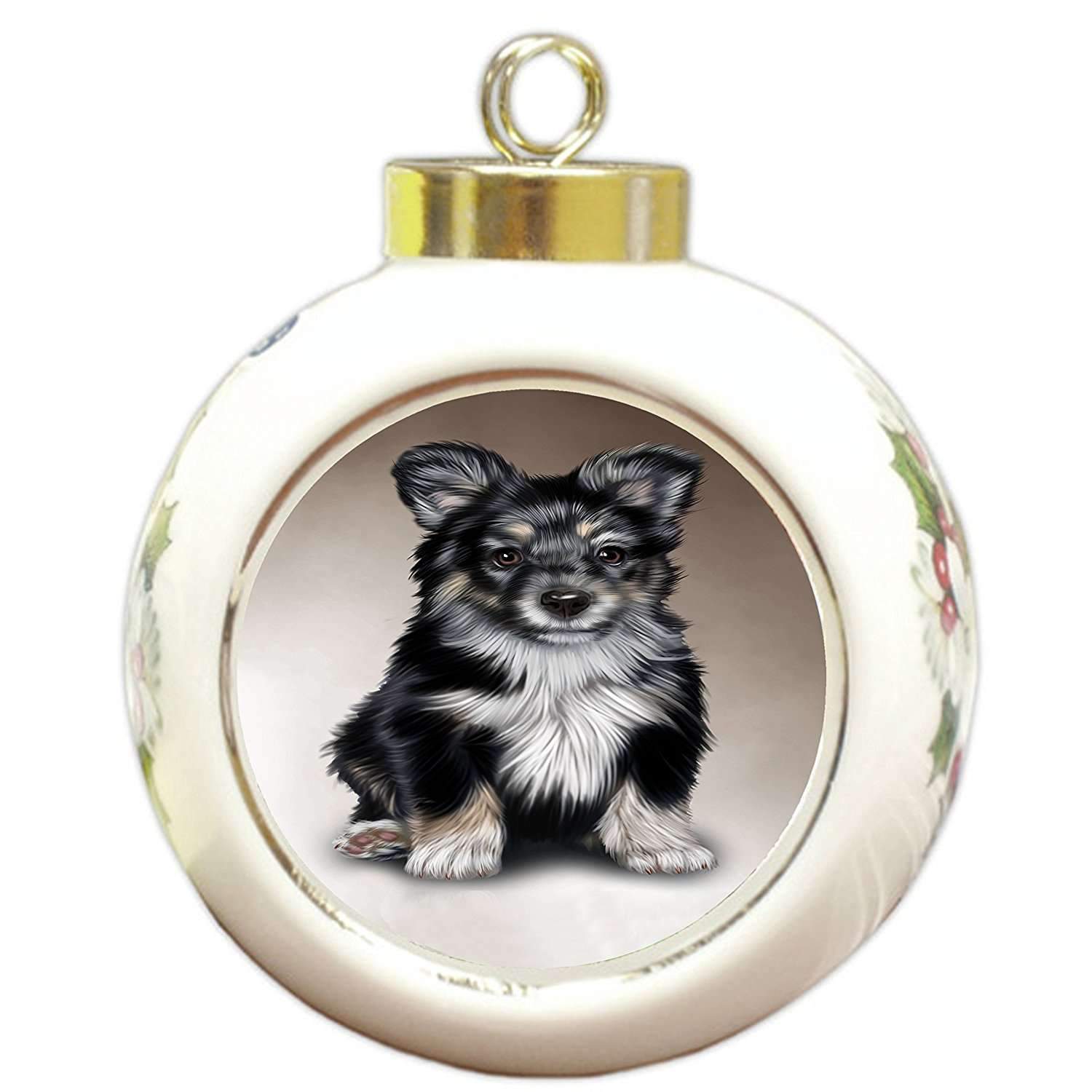 Australian Shepherd Black Puppy Dog Round Ball Christmas Ornament