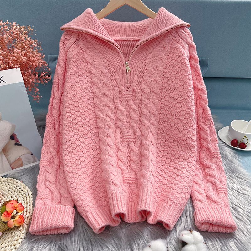 Wool Cashmere Knitted Sweater Women Turtleneck Zipper Pullover 2022 Winter Vintage Clothes Oversize Long Sleeve Top Thick Jumper alx