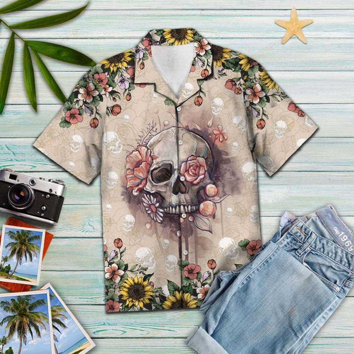 Skull And Flower Hawaiian Shirt 002074 Ha25450