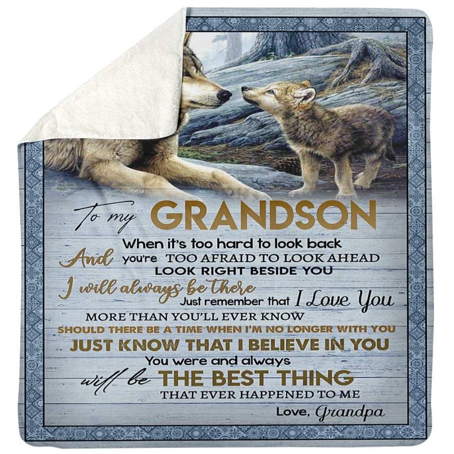 Wolves Grandpa Is Always Beside Grandson Sherpa Blanket