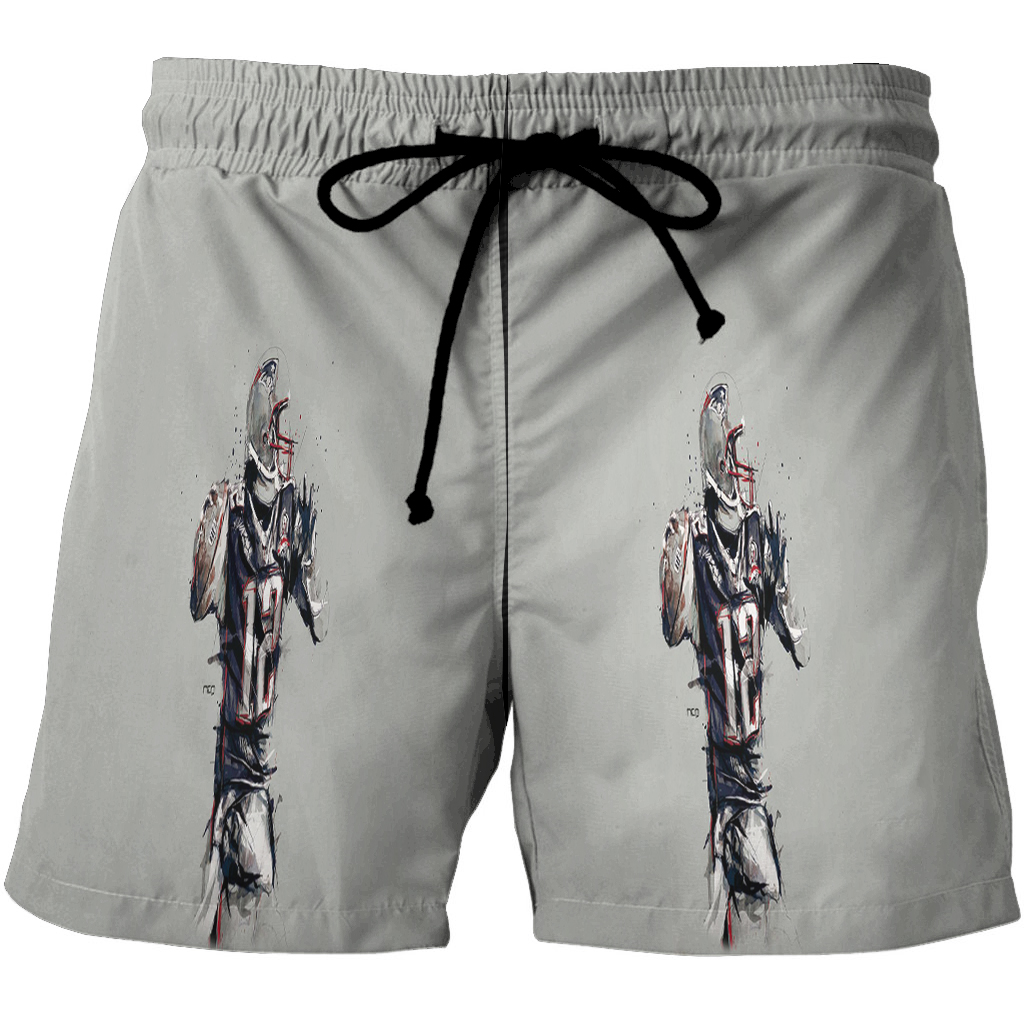 New England Patriots Tom Brady Gray 3D All Over Print Summer Beach Hawaiian Short