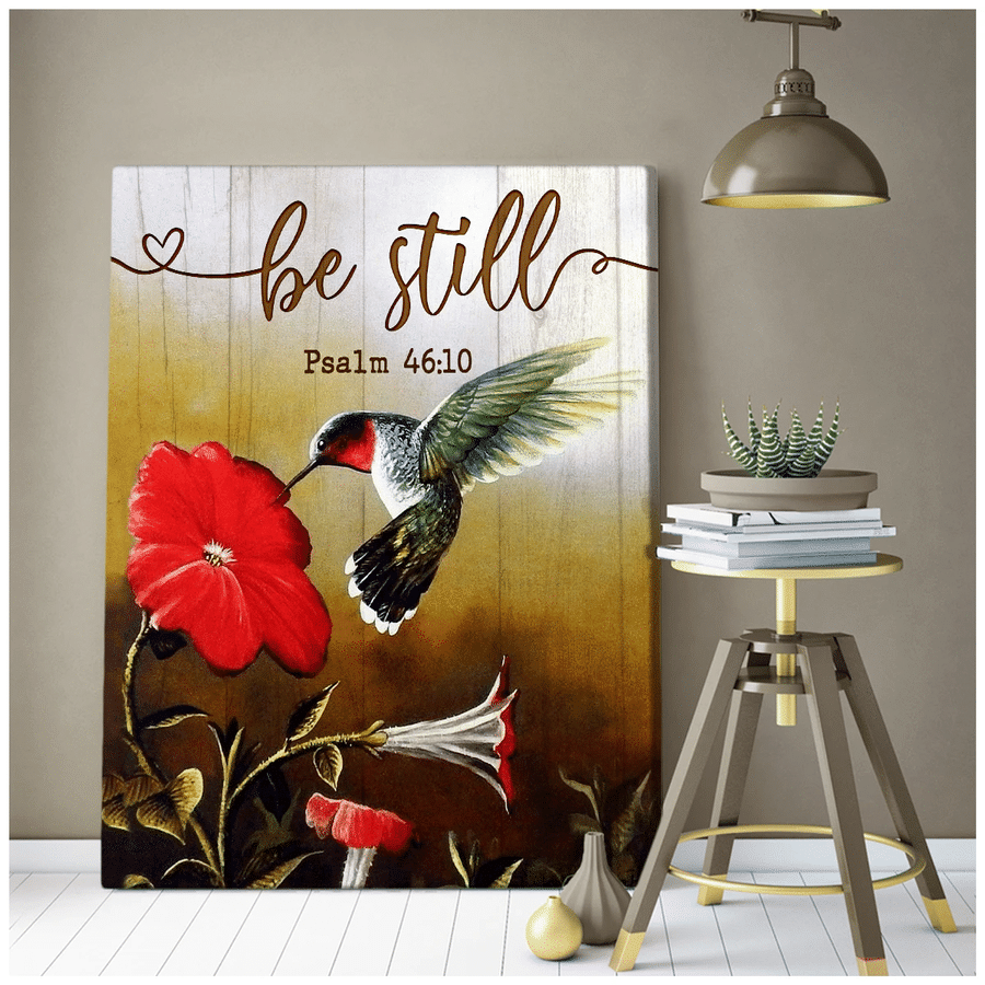 Be Still Red Flower Hummingbird Canvas Wall Art