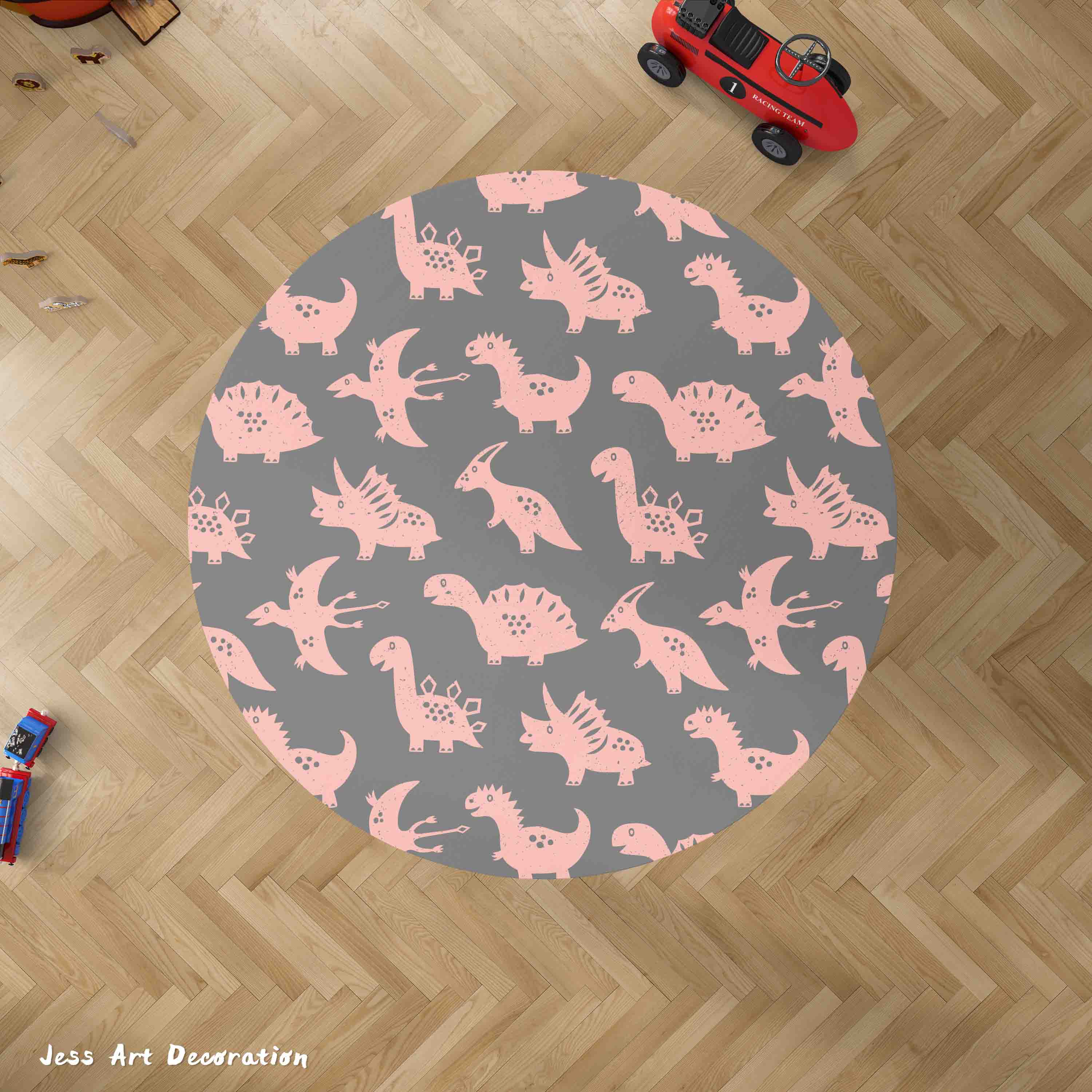 3D Cartoon Animal Dinosaur Pink Kids Non-Slip Round Rug Mat 135