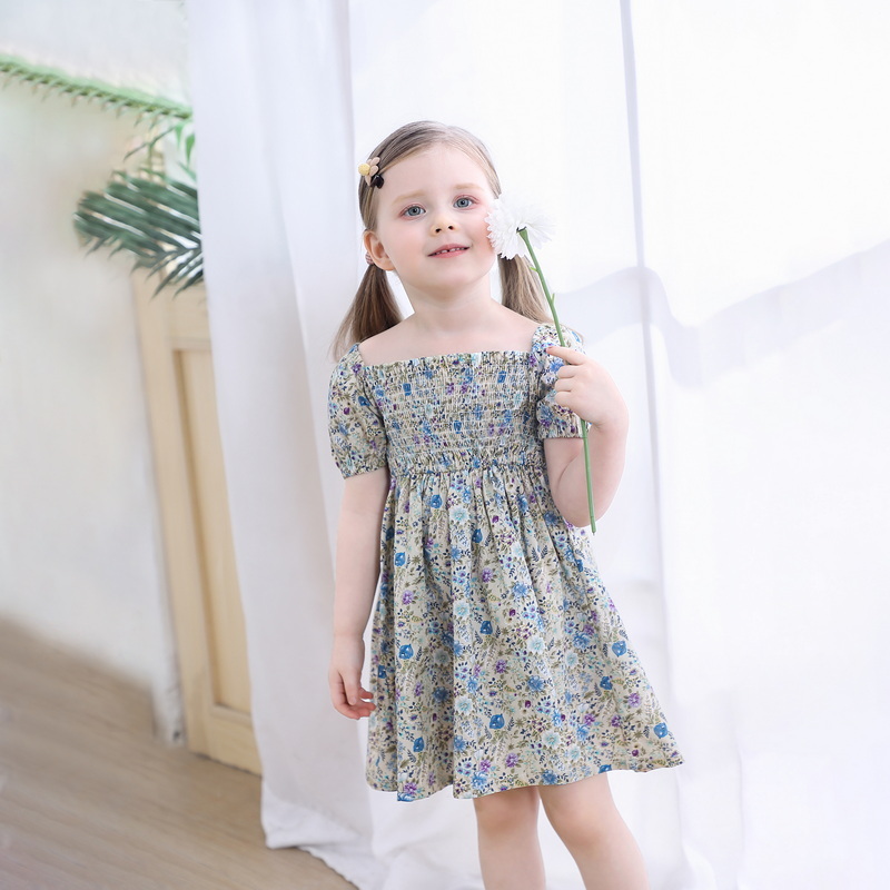 2023 Easter Girls Dress Short Sleeve Smocking Floral Flamingo Children Holiday Dresses Baby Girl Clothes E20221 alx