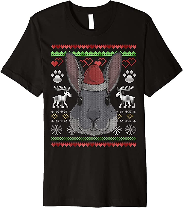 Rabbit Bunny Santa Claus Ugly Christmas Pattern X-Mas Premium T-Shirt