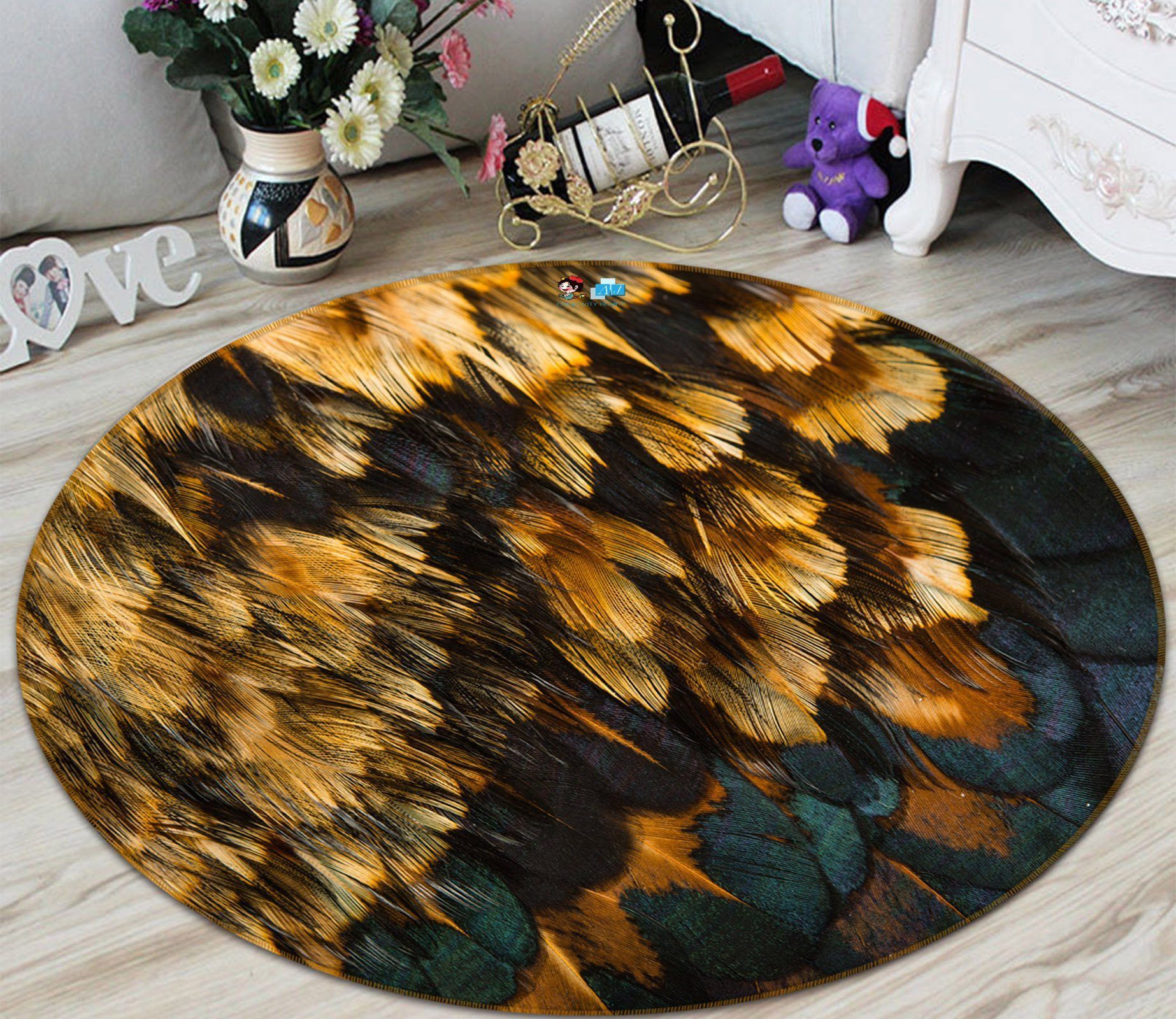 3D Round Feather 97 Round Rug – Round Carpet Home Decor