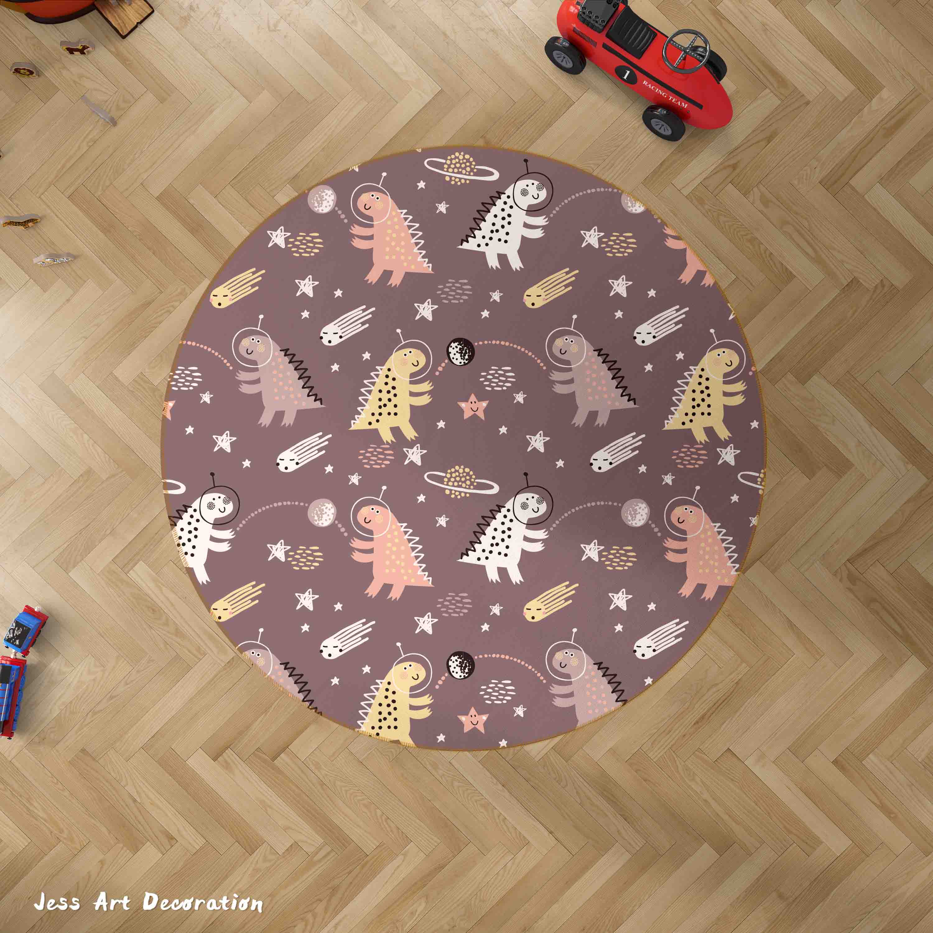 3D Cartoon Animal Dinosaur Brown Kids Non-Slip Round Rug Mat 31