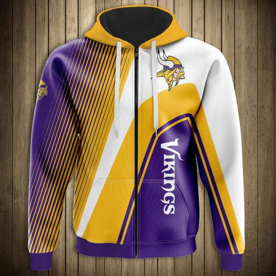 Minnesota Vikings Casual 3D Zipper Hoodie