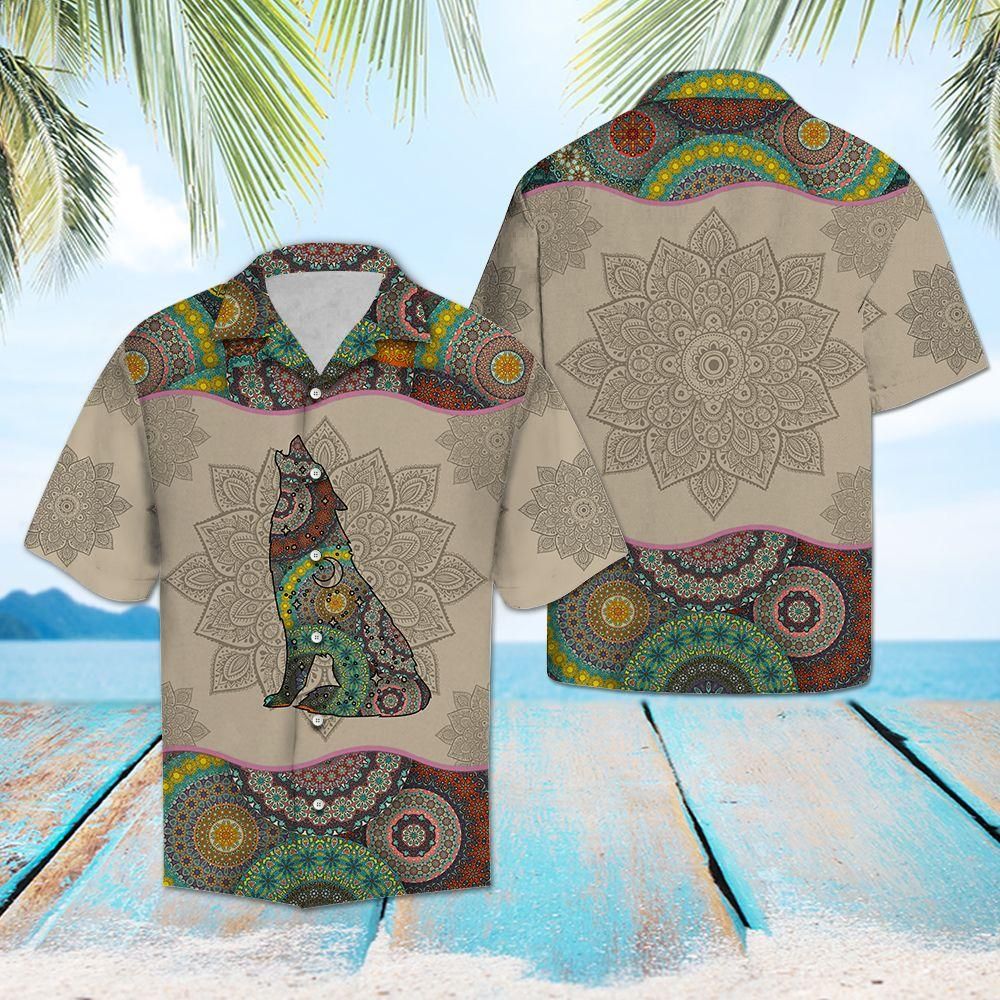 Wolf Mandala Aloha Hawaiian Shirt Colorful Short Sleeve Summer Beach Casual Shirt For Men And Women