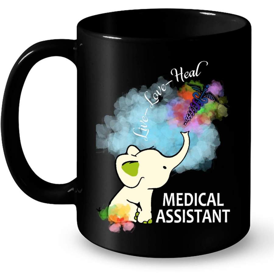 Live Live Heal Medical Assistant, Nurse Elephant Lover B – Full-Wrap Coffee Black Mug