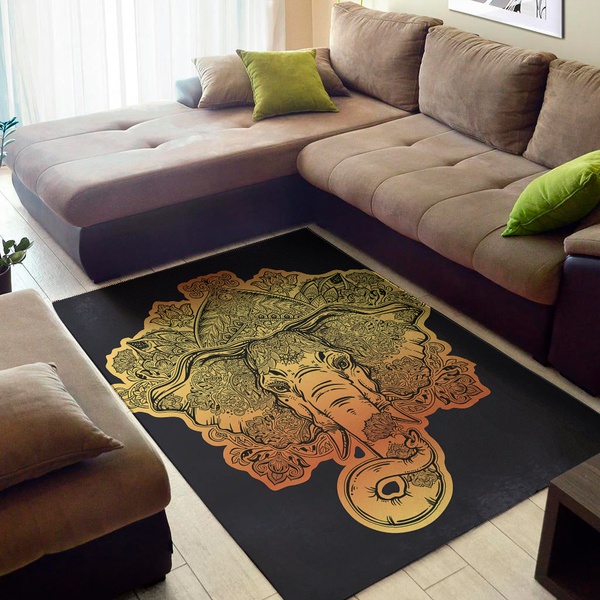 Indian Tribal Spiritual Elephant Print Area Rug