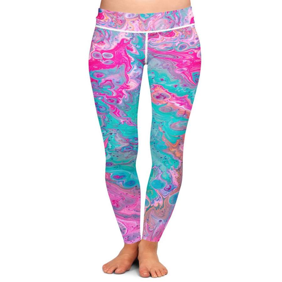 Cotton Candy Paint Swirls Yoga Leggings