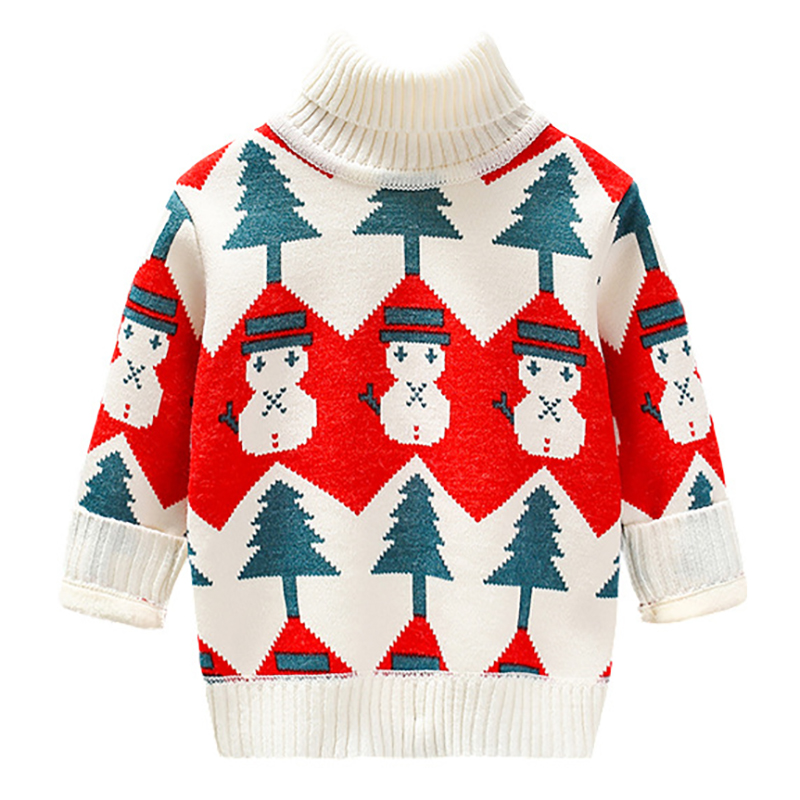 Children’s Christmas Sweaters Autumn Winter Baby Girl Sweater Thicken Pullover Winter Clothes Turtleneck Chic Warm Knitted Top alx