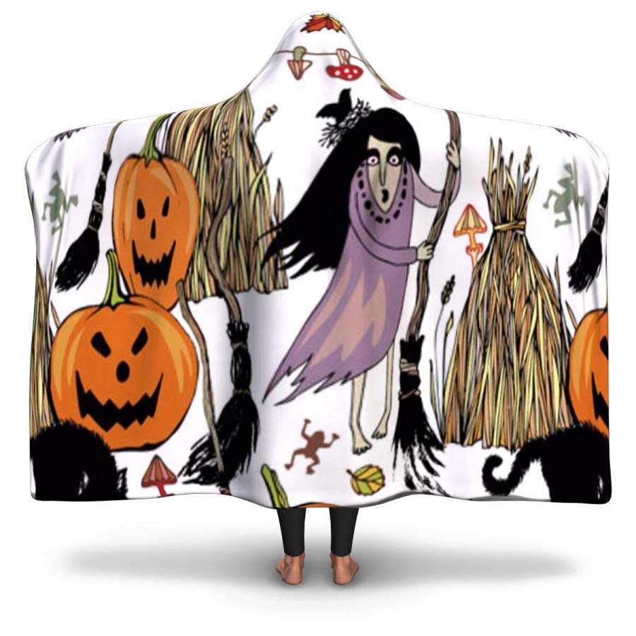 Witches, Pumpkins And Cats Funny Halloween Hooded Blanket