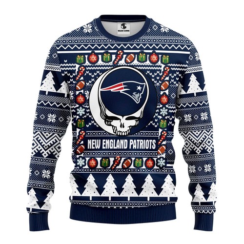 New England Patriots Grateful Dead Christmas Gift For Fan Ugly Wool Sweater Christmas