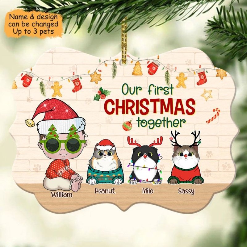 Baby Cat First Christmas Wood Personalized Baby’S First Christmas Ornaments