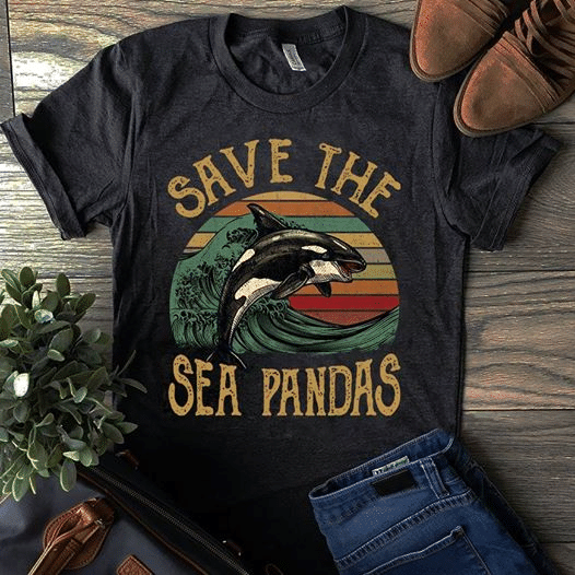 Vintage Retro Protect Animals, Animal Lovers Save The Sea Pandas T Shirt Hoodie Sweater  Size S-5Xl