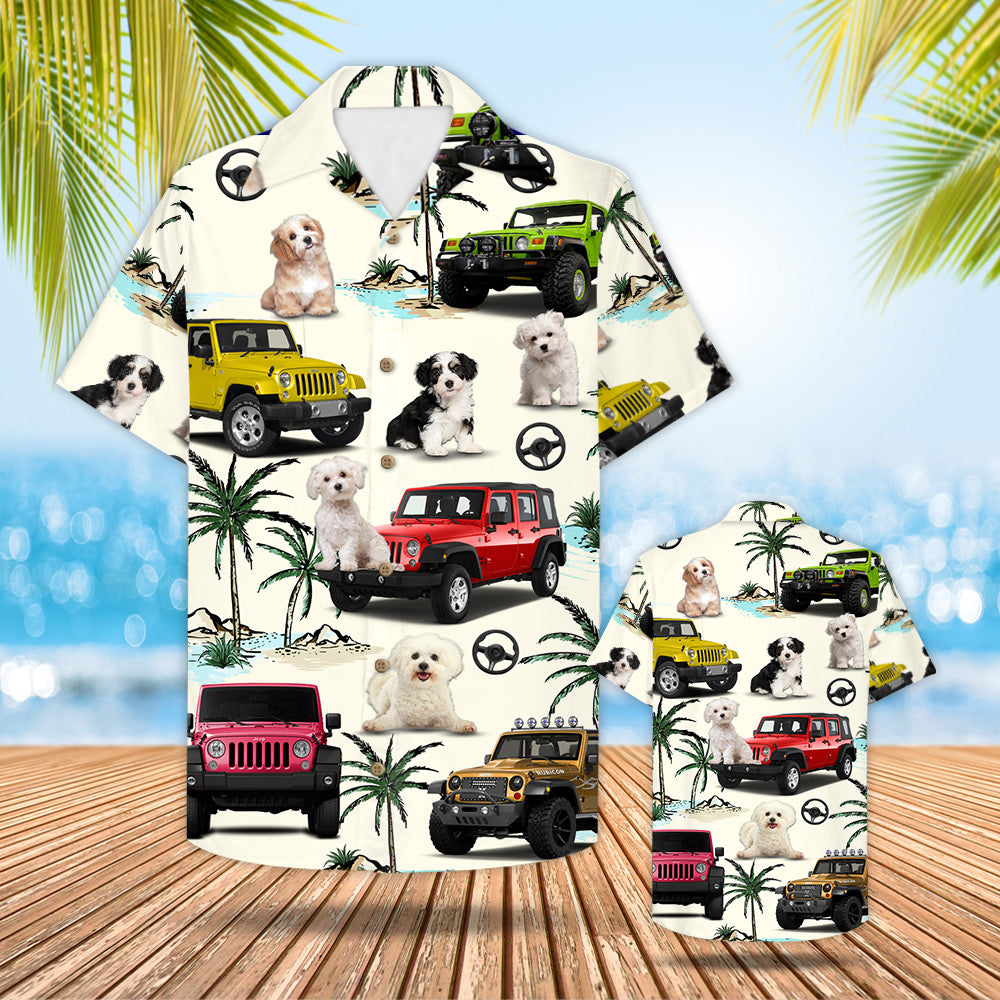 Jeep Maltese Hawaiian Shirt – Gift For Jeep Trips – Maltese And Jeep Pattern Trna