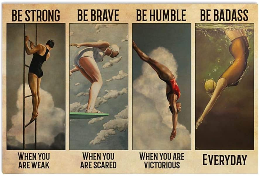 Vintage Diving Girl – Be Badass Brave Humble Strong Poster Art Print      Home Decor Gift For Men Women Family Friend On Birthday Xmas