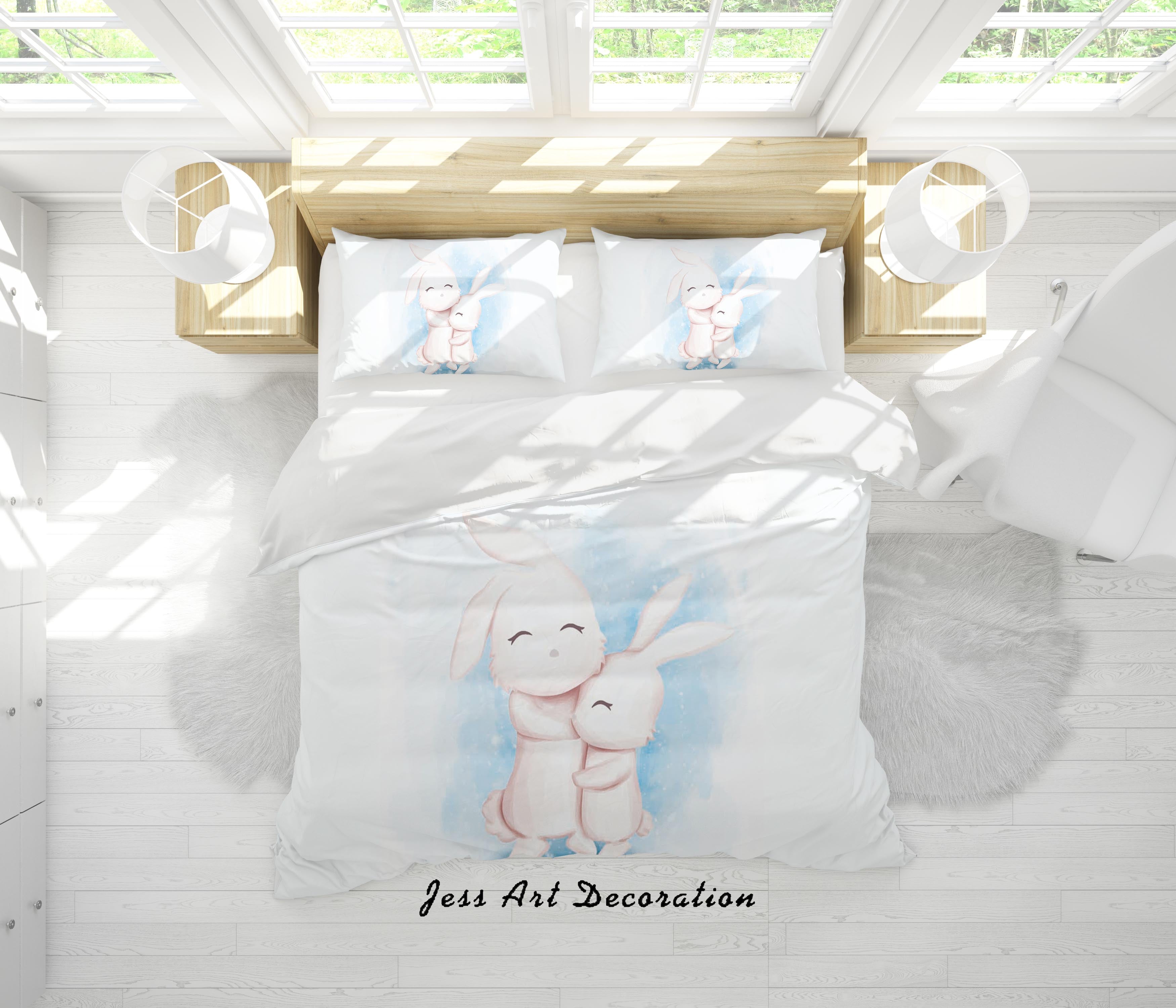 3D White Blue Rabbit Quilt Cover Set Bedding Set Duvet Cover Pillowcases Sf35