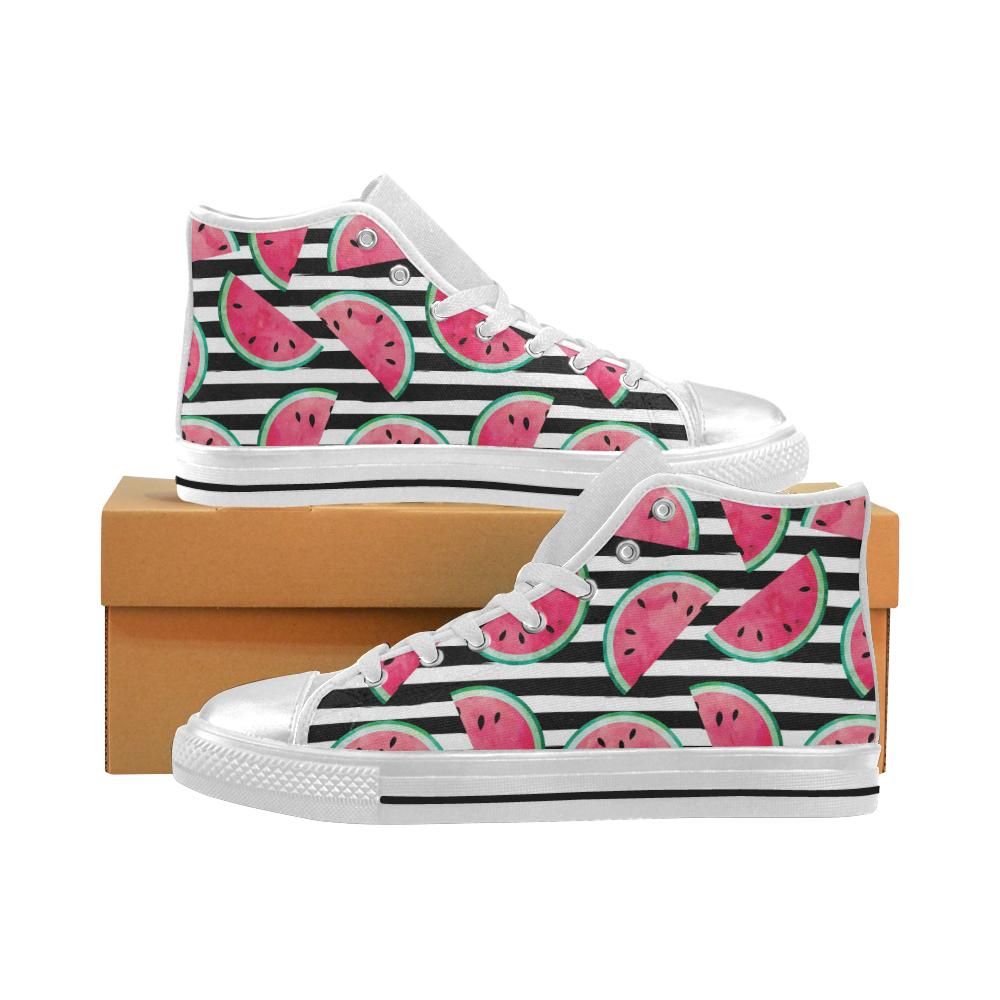 Watercolor paint textured watermelon pieces Women’s High Top Shoes White