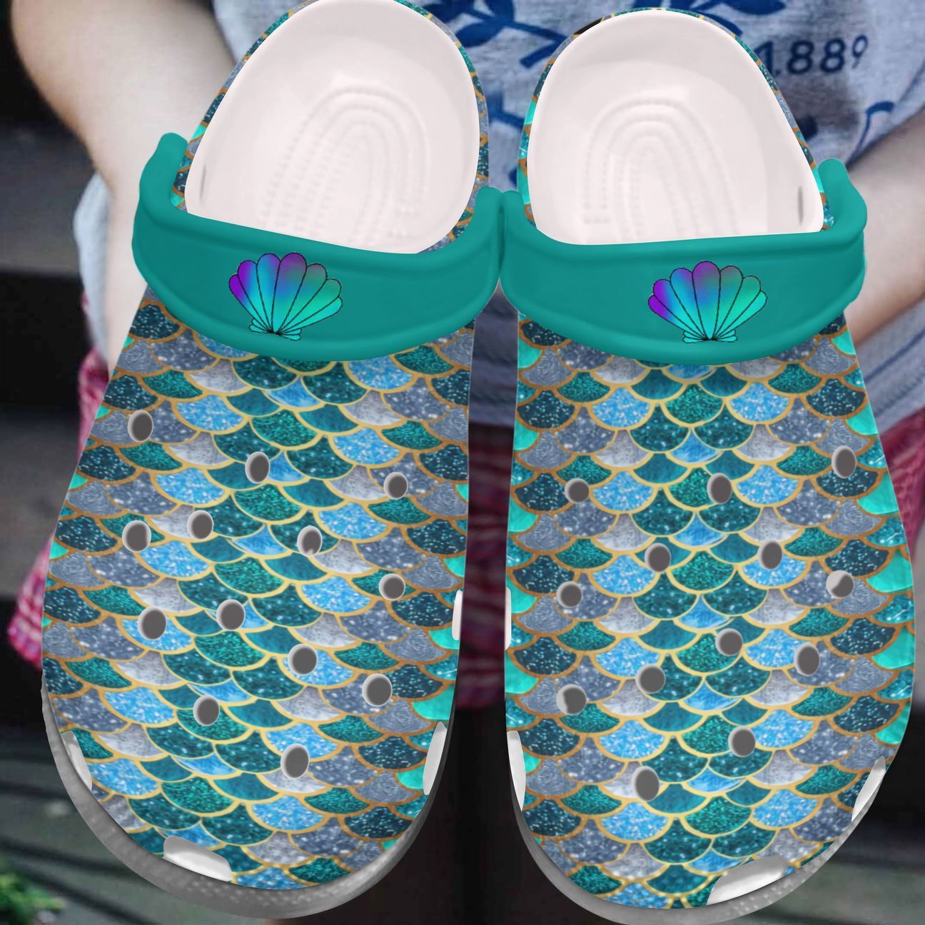 Mermaid Personalized Clog, Custom Name, Text, Color, Number Fashion Style For Women, Men, Kid, Print 3D Glitter Mermaid Scales