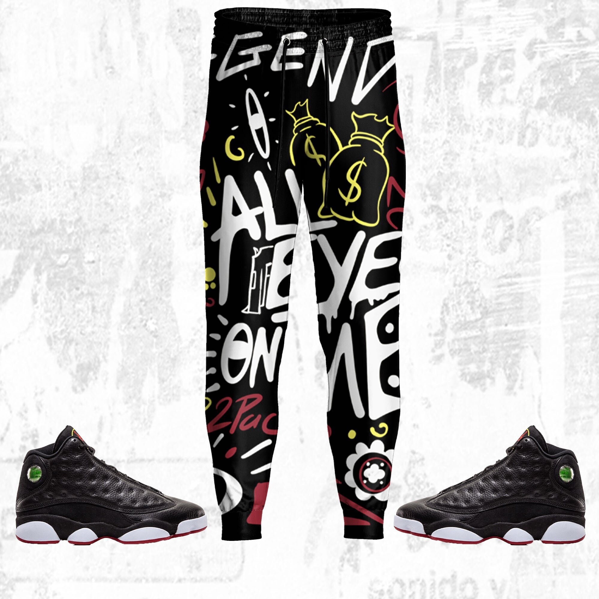 All Eye On Me 3D Doodle Eye ST Unisex Pants match Jordan 13 Playoffs, Pants 3D match Jordan Sneaker