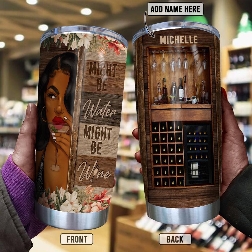 Personalized Melanin Women Stainless Steel Tumbler Black Woman Wine Lover Custom Iced Tumbler Double Wall Cup Black Girl Gift Ideas 20 Oz