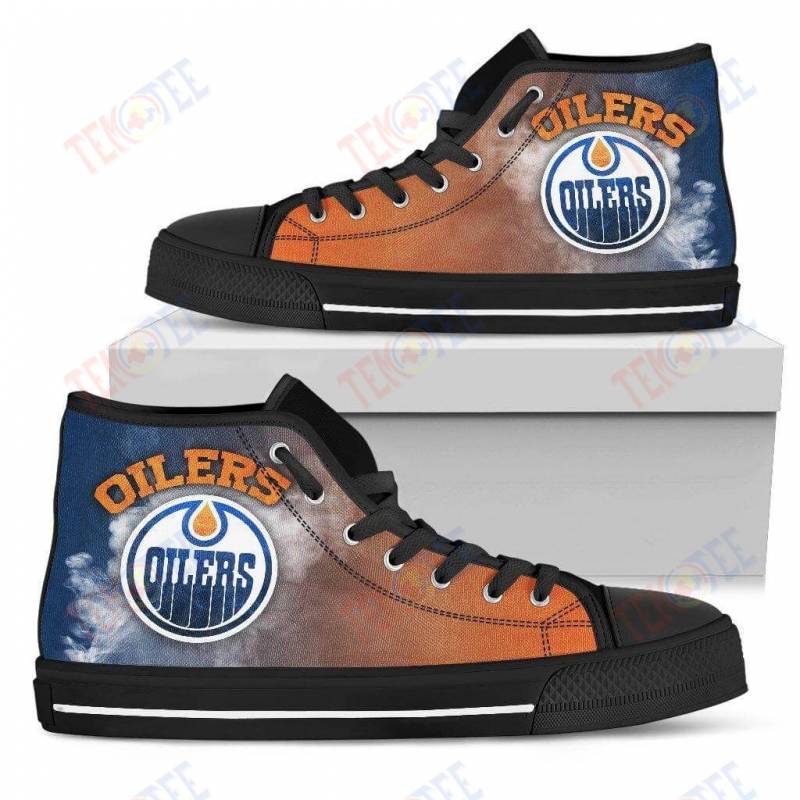 Mens Womens Edmonton Oilers High Top Shoes White Smoke Vintageshoes TMT216