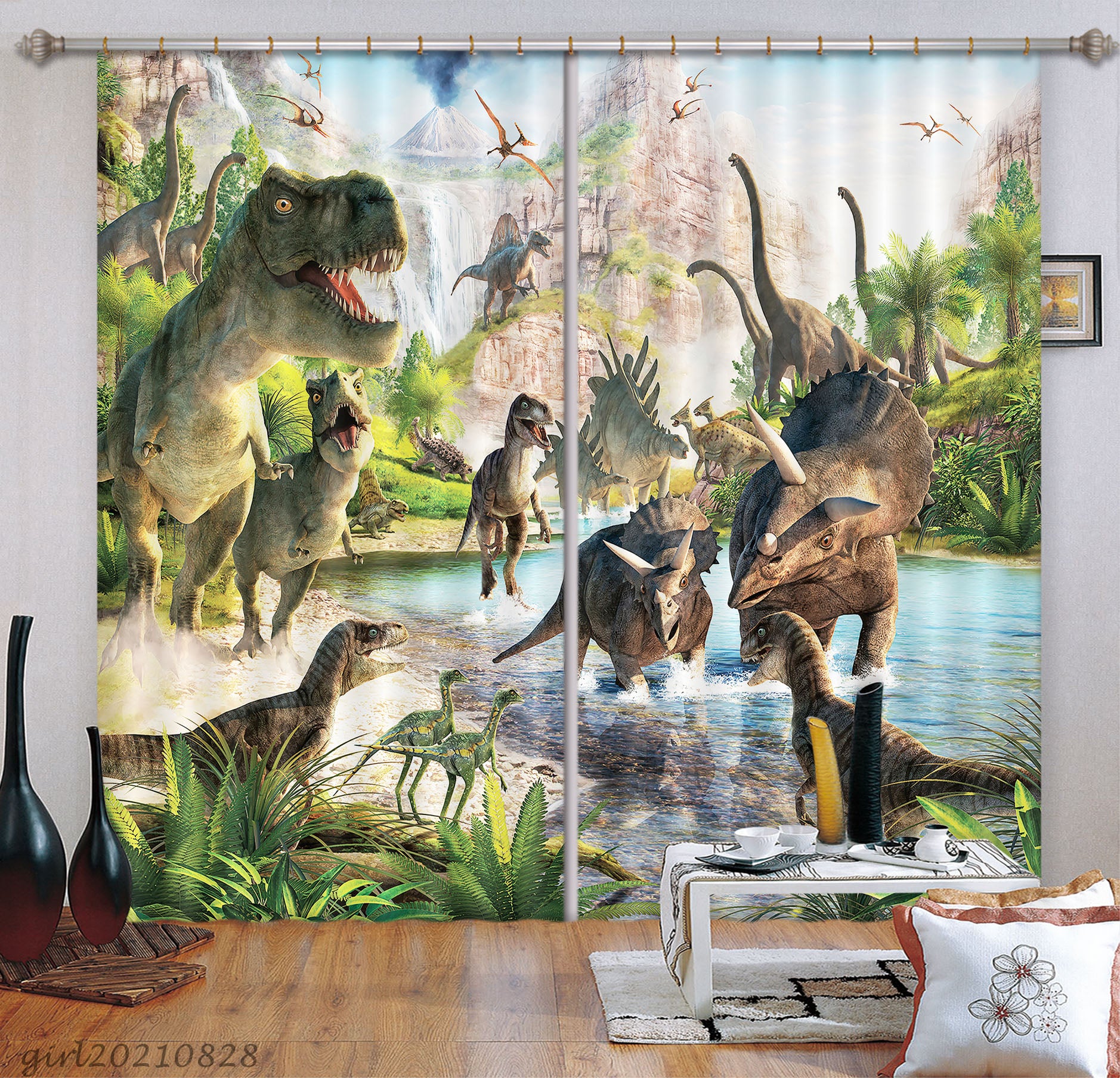 3D Dinosaur Jurassic Park Curtains And Drapes Lqh 57