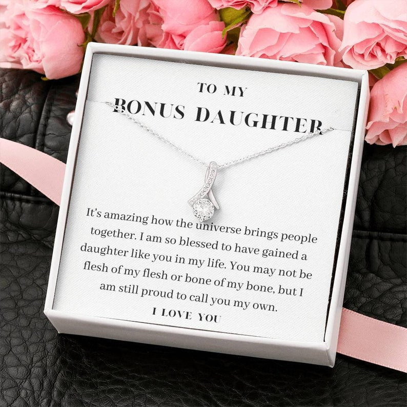 To My Bonus Daughter Necklace, Birthday Gift For Bonus Daughter, Stepdaughter, Graduation Gifts Alluring Beauty Necklace