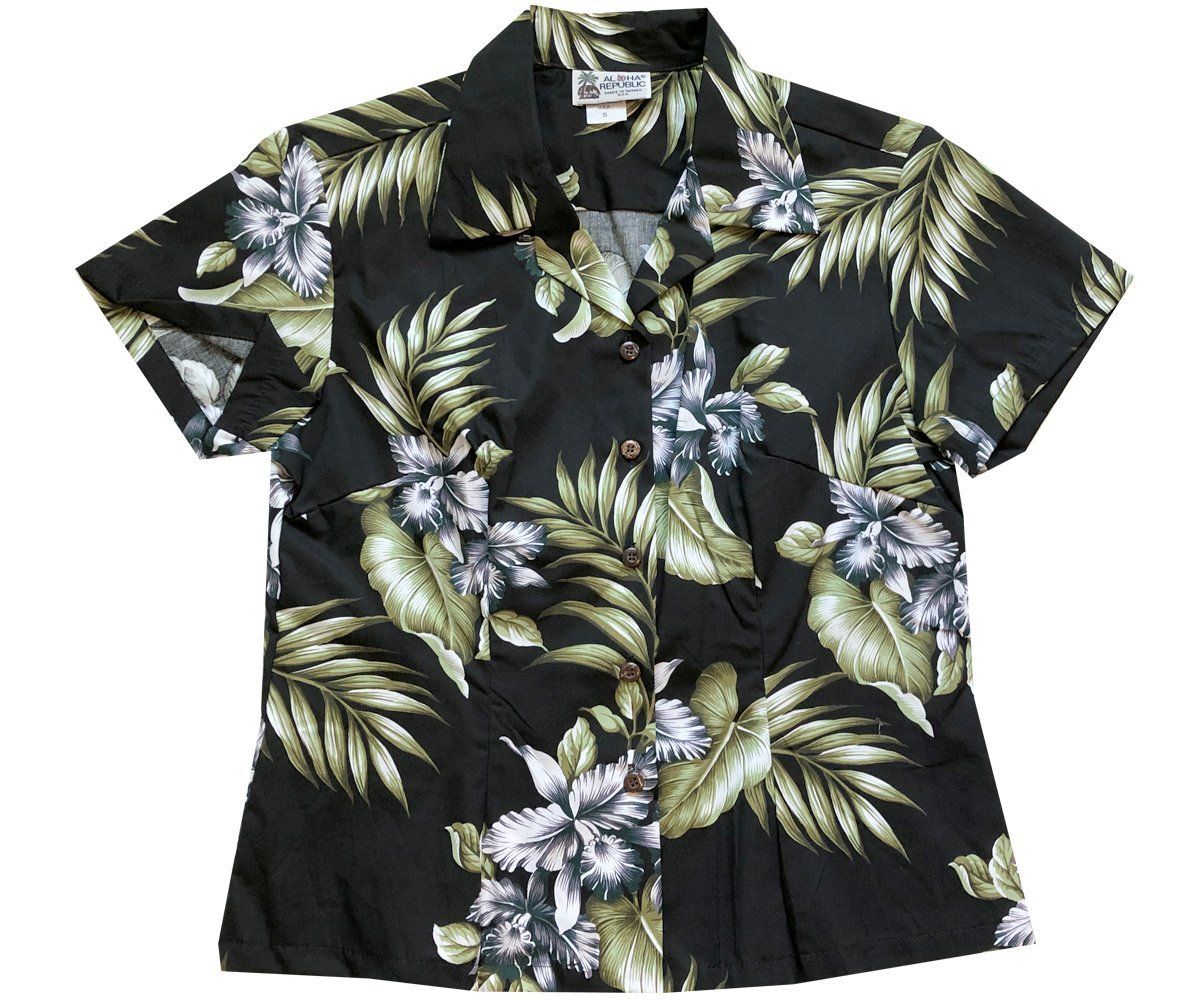 Orchid Trio Black Fitted Hawaii Shirt Ha84018