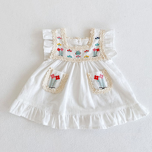 Summer Kids Party Dresses Newborn Baby Girls Princess Dress Europe America Style Flying Sleeve Embroidery Cotton Linen Clothes alx