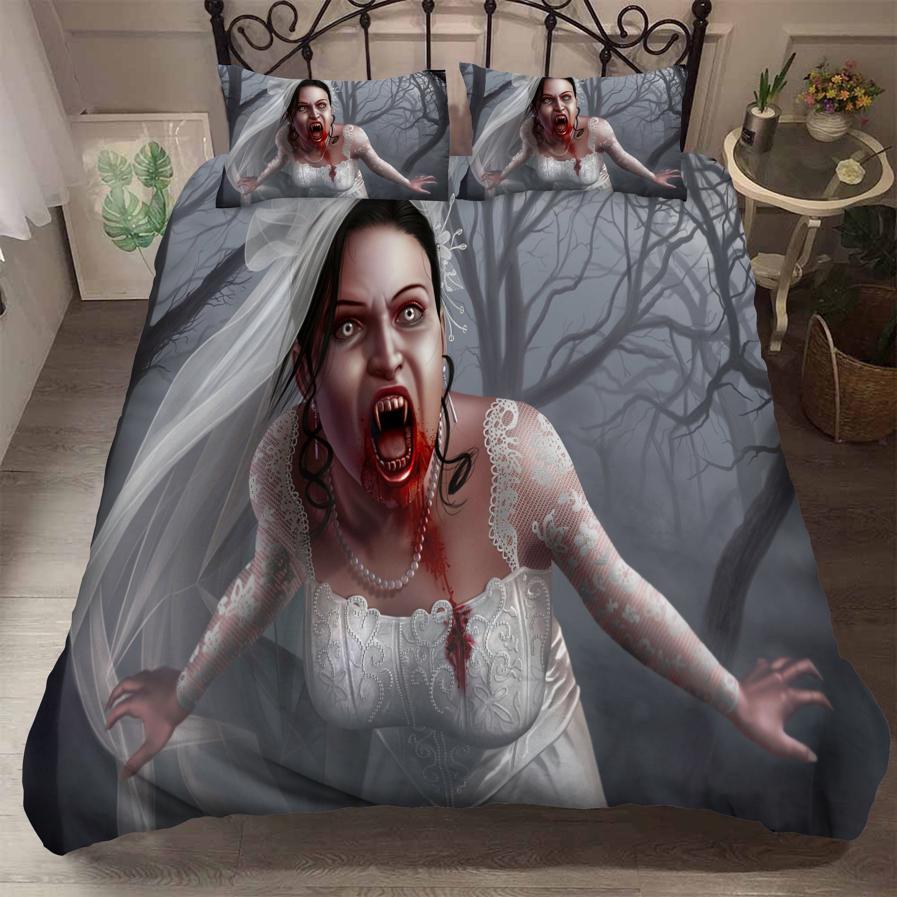 3D Halloween Female Ghost Quilt Cover Set Bedding Set Duvet Cover Pillowcases 2