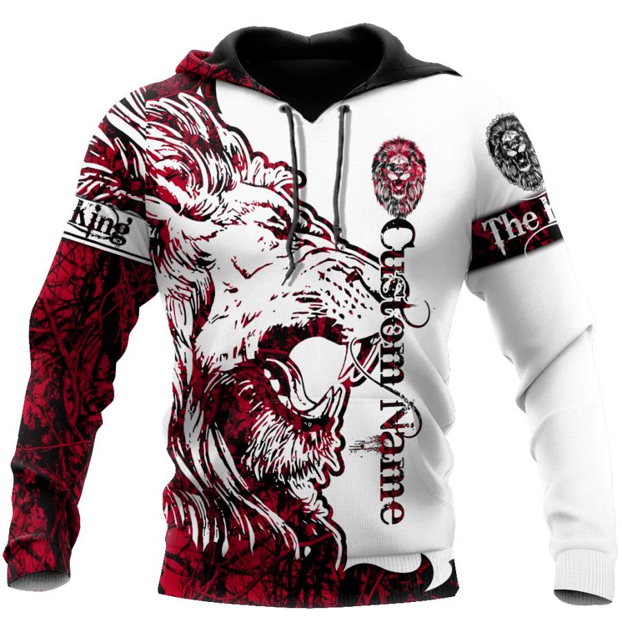 Custom Name 3D The Red Alpha King Lion Tattoo Over Printed Hoodie TP