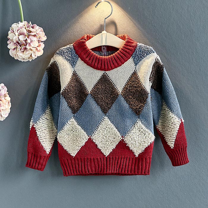 Baby Girl Sweater Winter Casual Plaid Pattern Loose Pullover Sweater Boys O-Neck Long Sleeve Kids Unisex Clothes Tops 2-10 Years alx